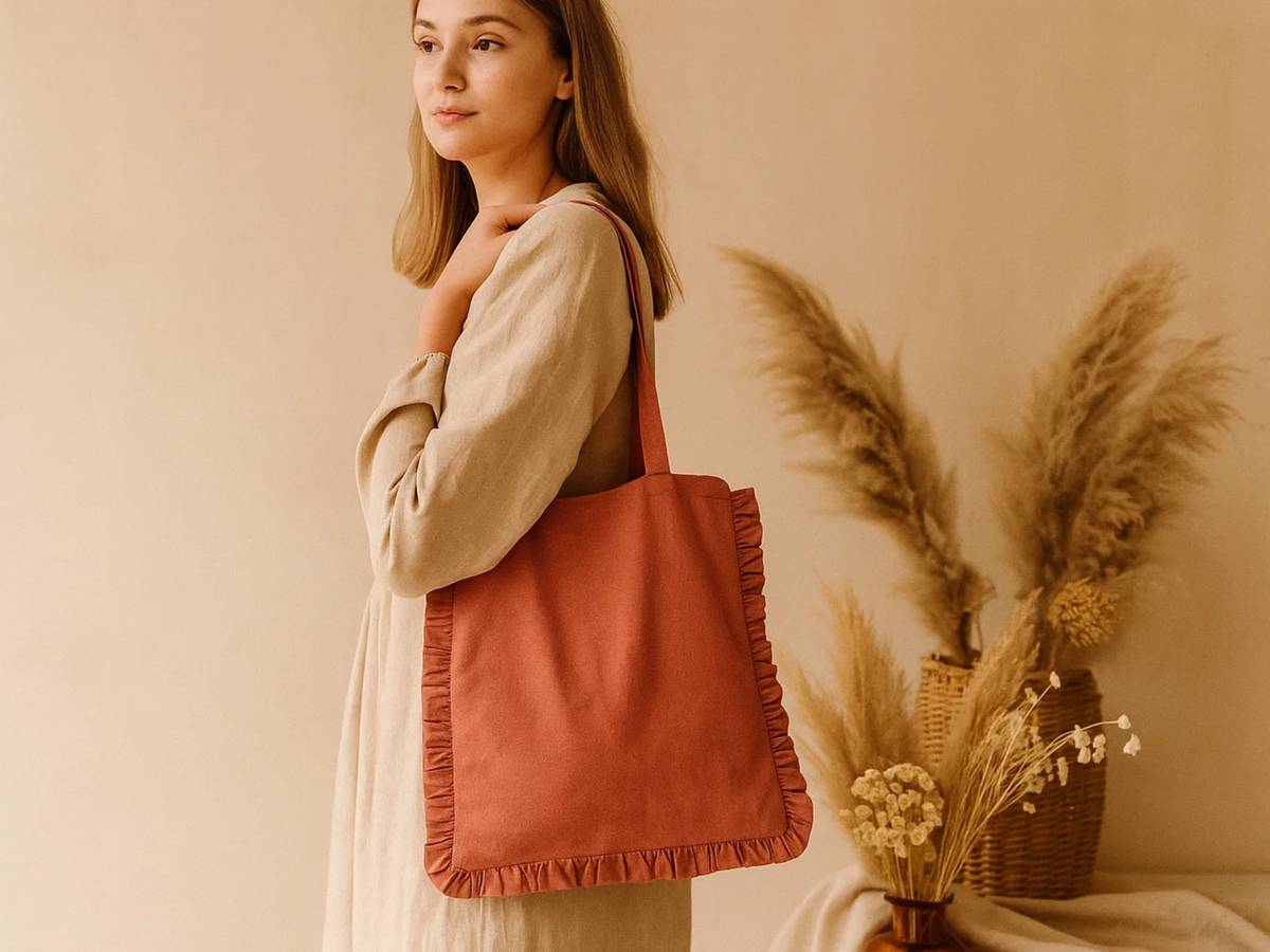 Canvas Ruffle Tote | Canvas Colored Tote Bag | Unbranded