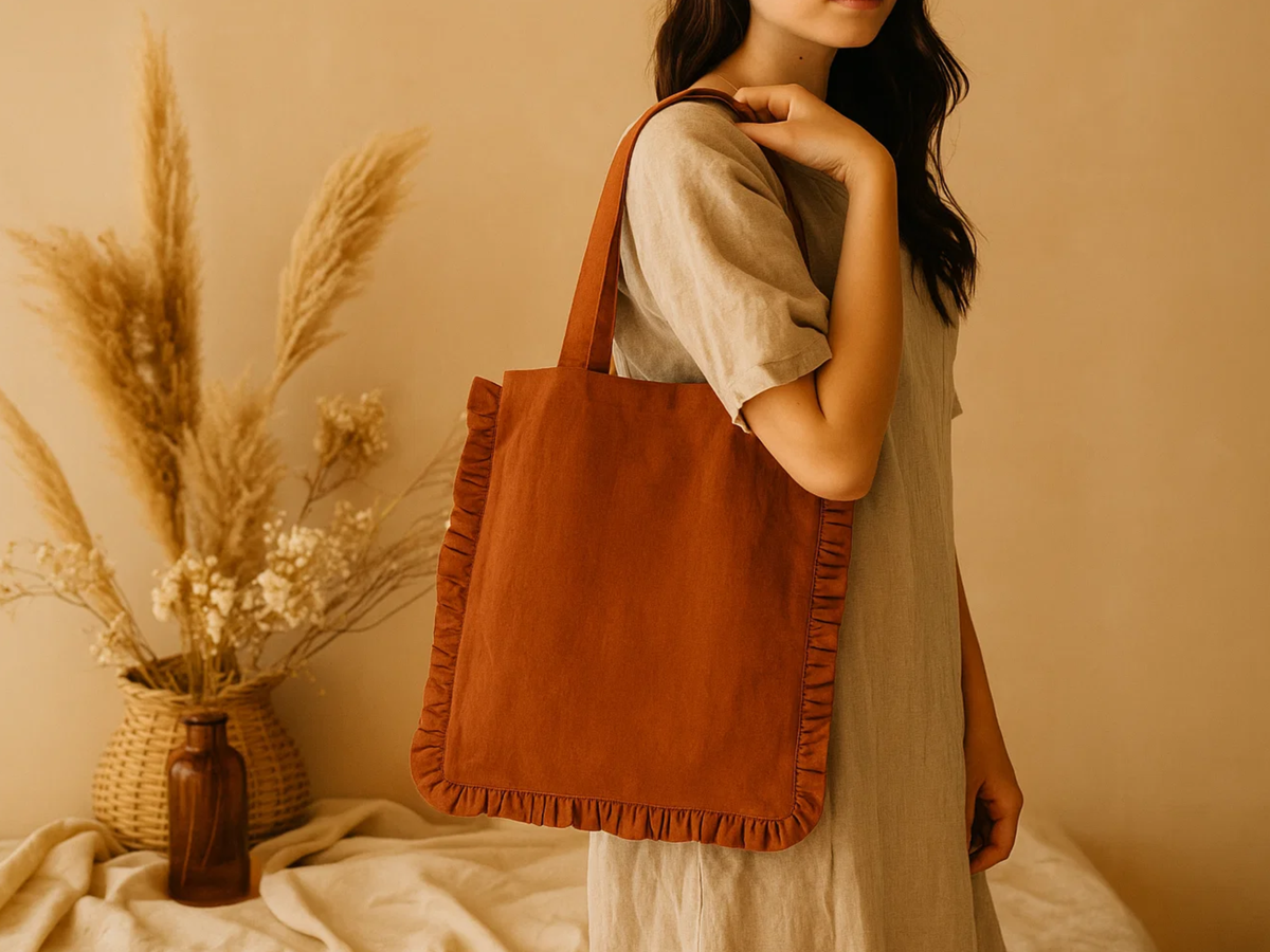 Canvas Ruffle Tote | Canvas Colored Tote Bag | Unbranded