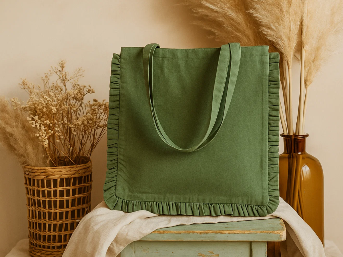Canvas Ruffle Tote | Canvas Colored Tote Bag | Unbranded