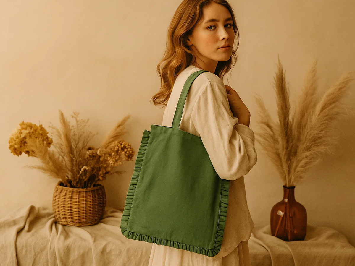 Canvas Ruffle Tote | Canvas Colored Tote Bag | Unbranded
